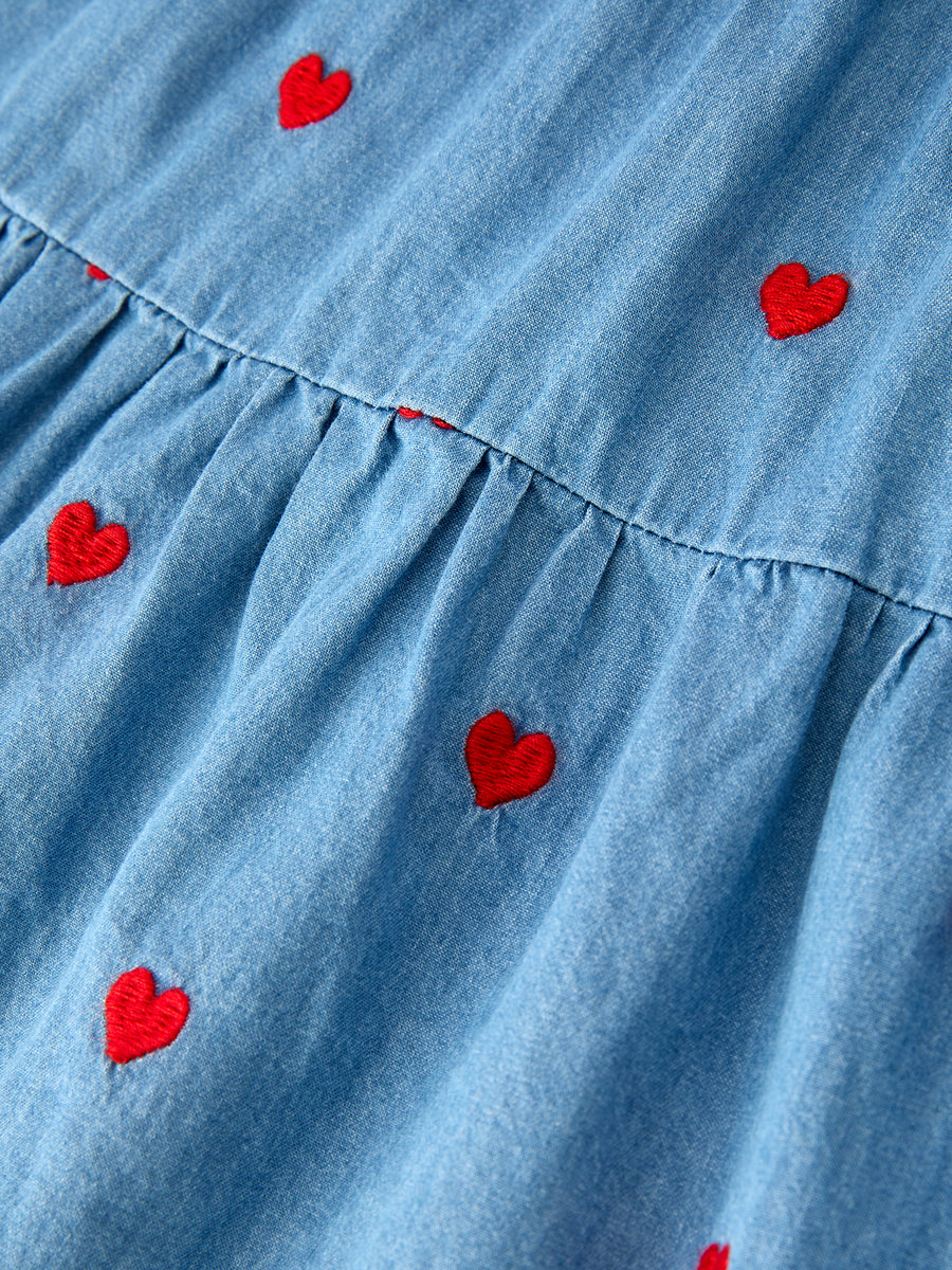 Valentine Girls Heart Embroidered Denim Dress