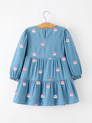 Christmas Santa Embroidered Girls Denim Dress