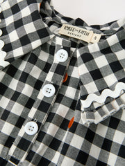 Halloween and Thanksgiving Pumpkin Plaid Girls Long Sleeve Ruffle Collar Dress