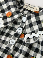 Baby Girls Halloween and Thanksgiving Pumpkin Embroidered Plaid Bubble Romper