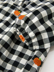 Baby Girls Halloween and Thanksgiving Pumpkin Embroidered Plaid Bubble Romper