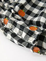 Baby Girls Halloween and Thanksgiving Pumpkin Embroidered Plaid Bubble Romper