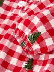 Christmas Tree Embroidered Red Plaid Baby Girls Ruffle Collar Romper