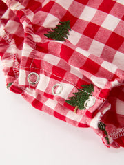 Christmas Tree Embroidered Red Plaid Baby Girls Ruffle Collar Romper