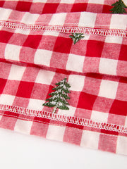 Christmas Tree Embroidered Plaid Girls Ruffle Collar Dress