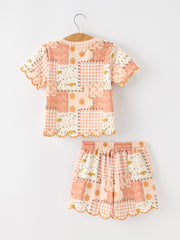 Thanksgiving Pumpkin Patchwork Girls Top And Shorts Outfit