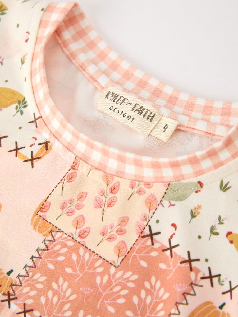 Thanksgiving Pumpkin Patchwork Girls Top And Shorts Outfit