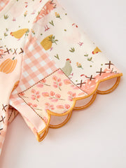 Thanksgiving Pumpkin Patchwork Girls Top And Shorts Outfit