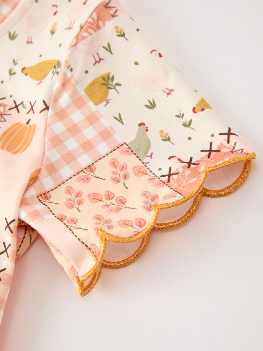 Thanksgiving Pumpkin Patchwork Girls Top And Shorts Outfit