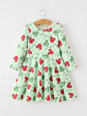 Christmas Ornament Plaid Girls Long Sleeve Twirl Dress