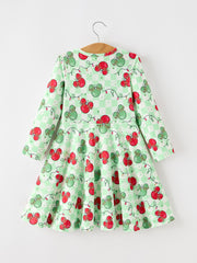 Christmas Ornament Plaid Girls Long Sleeve Twirl Dress
