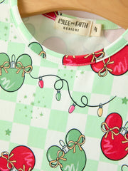 Christmas Ornament Plaid Girls Long Sleeve Twirl Dress
