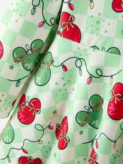 Christmas Ornament Plaid Girls Long Sleeve Twirl Dress