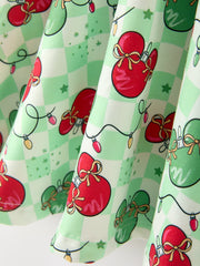 Christmas Ornament Plaid Girls Long Sleeve Twirl Dress