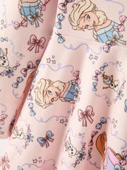 Girls Pink Bow Print Long Sleeve Twirl Dress