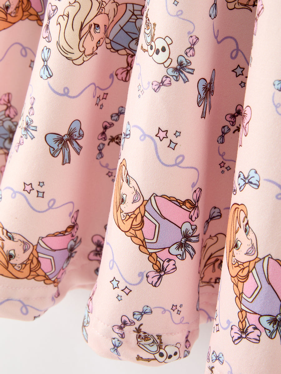 Girls Pink Bow Print Long Sleeve Twirl Dress
