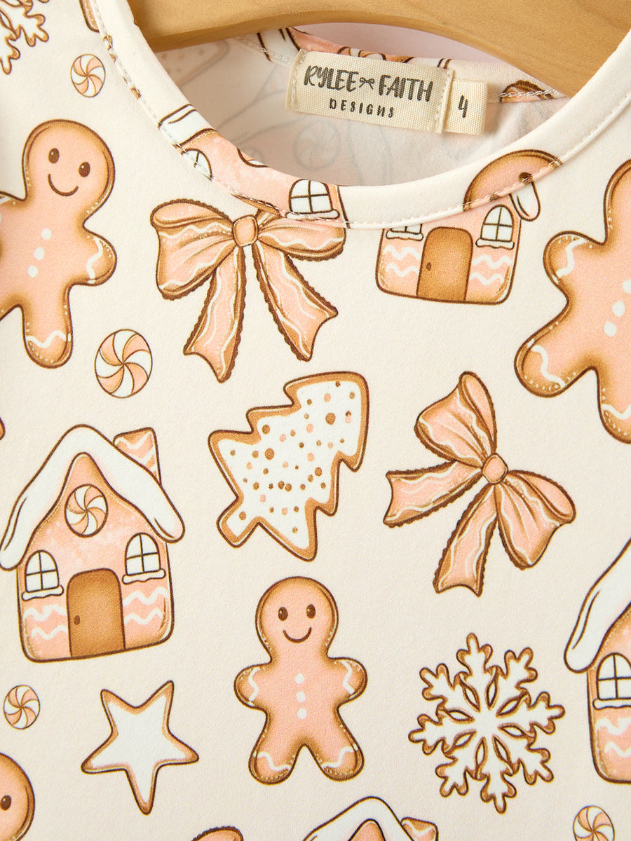 Christmas Gingerbread Cookie Girls Long Sleeve Twirl Dress