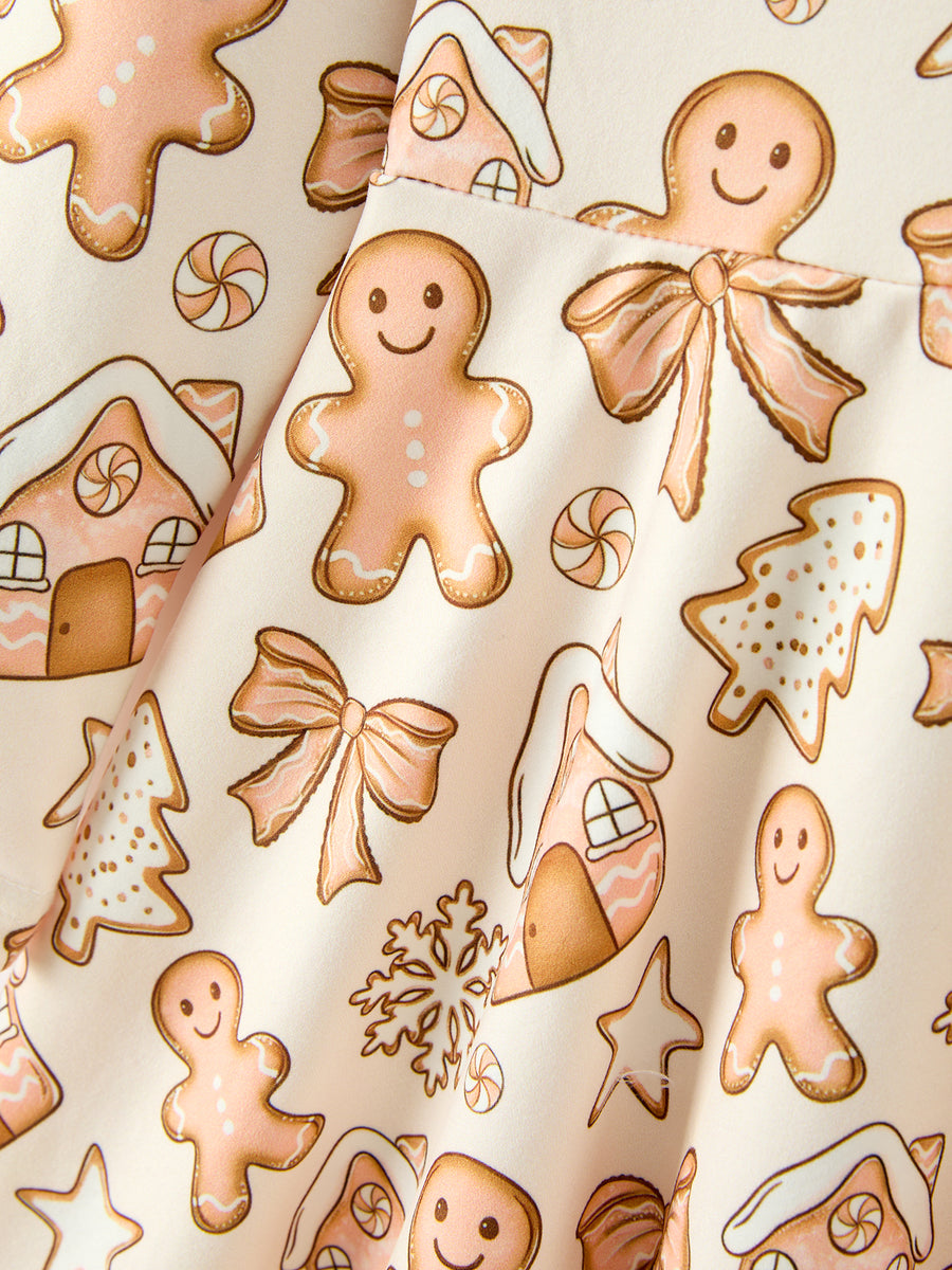 Christmas Gingerbread Cookie Girls Long Sleeve Twirl Dress