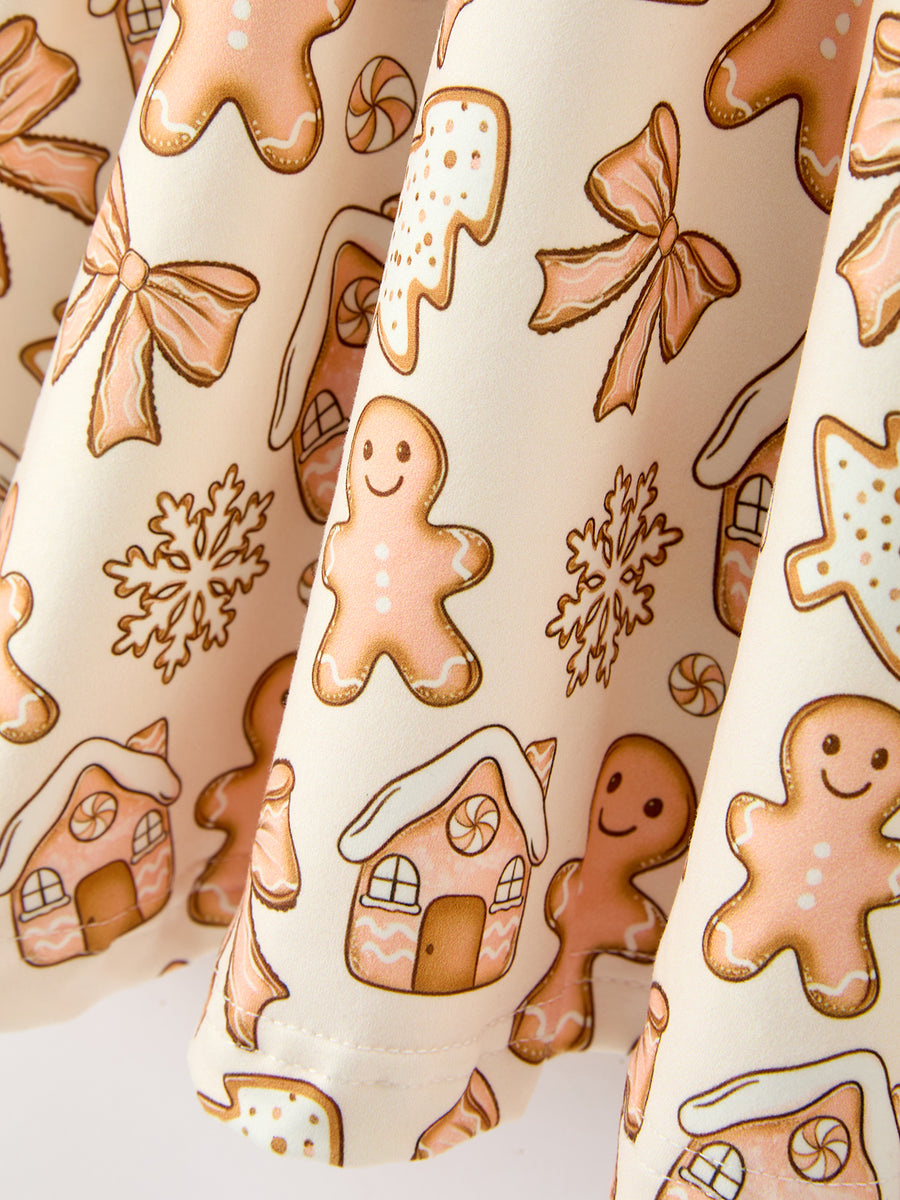 Christmas Gingerbread Cookie Girls Long Sleeve Twirl Dress