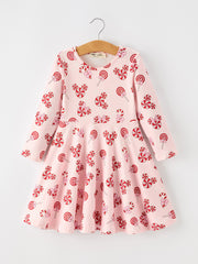 Girls Christmas Peppermint Candy Long Sleeve Twirl Dress