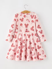 Girls Christmas Peppermint Candy Long Sleeve Twirl Dress