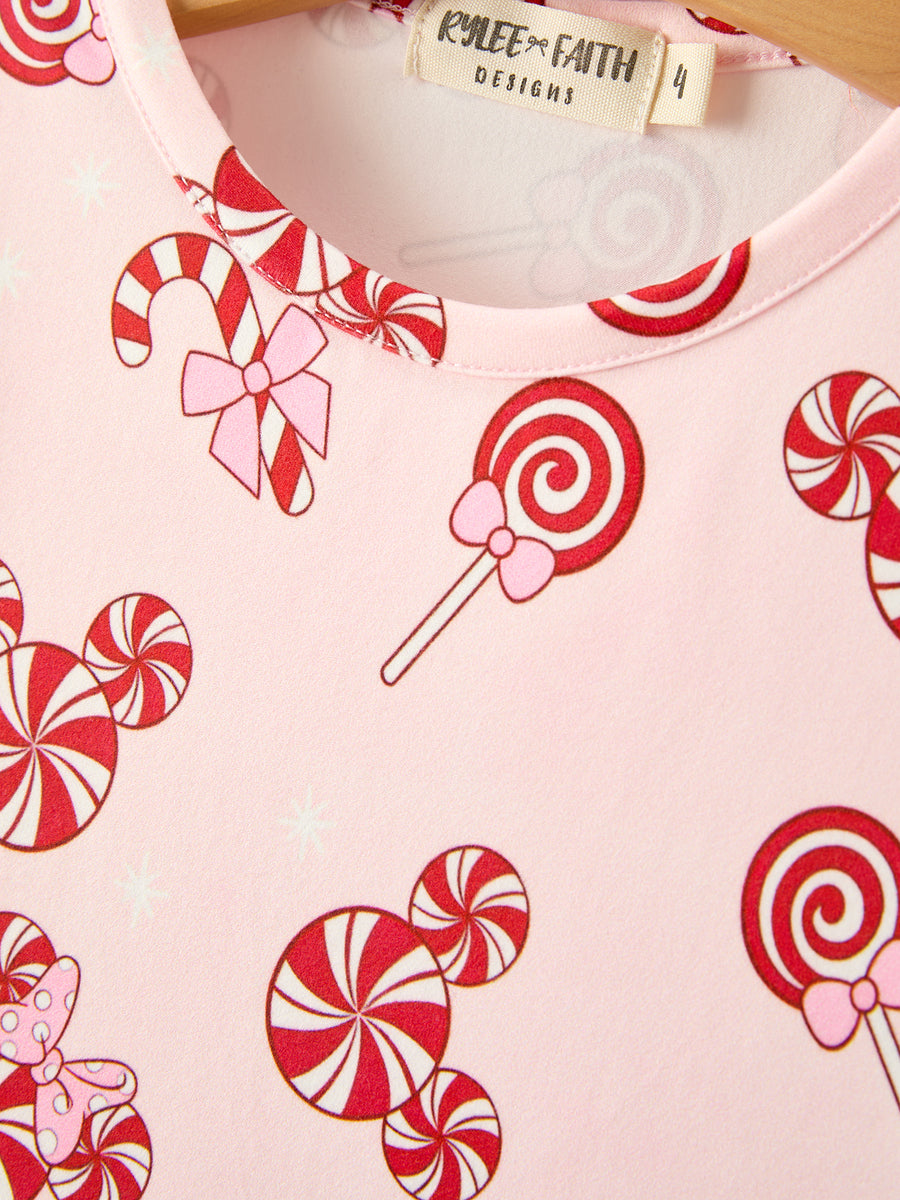 Girls Christmas Peppermint Candy Long Sleeve Twirl Dress