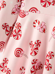 Girls Christmas Peppermint Candy Long Sleeve Twirl Dress
