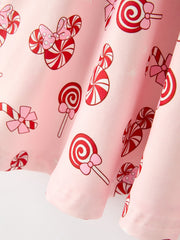 Girls Christmas Peppermint Candy Long Sleeve Twirl Dress