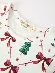 Christmas Bow and Gingerbread Print Girls Twirl Dress
