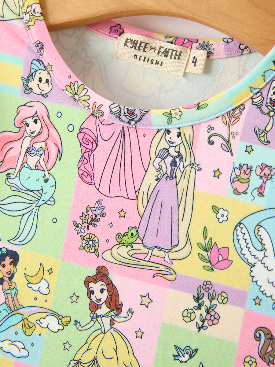 Girls Colorful Character Print Long Sleeve Twirl Dress