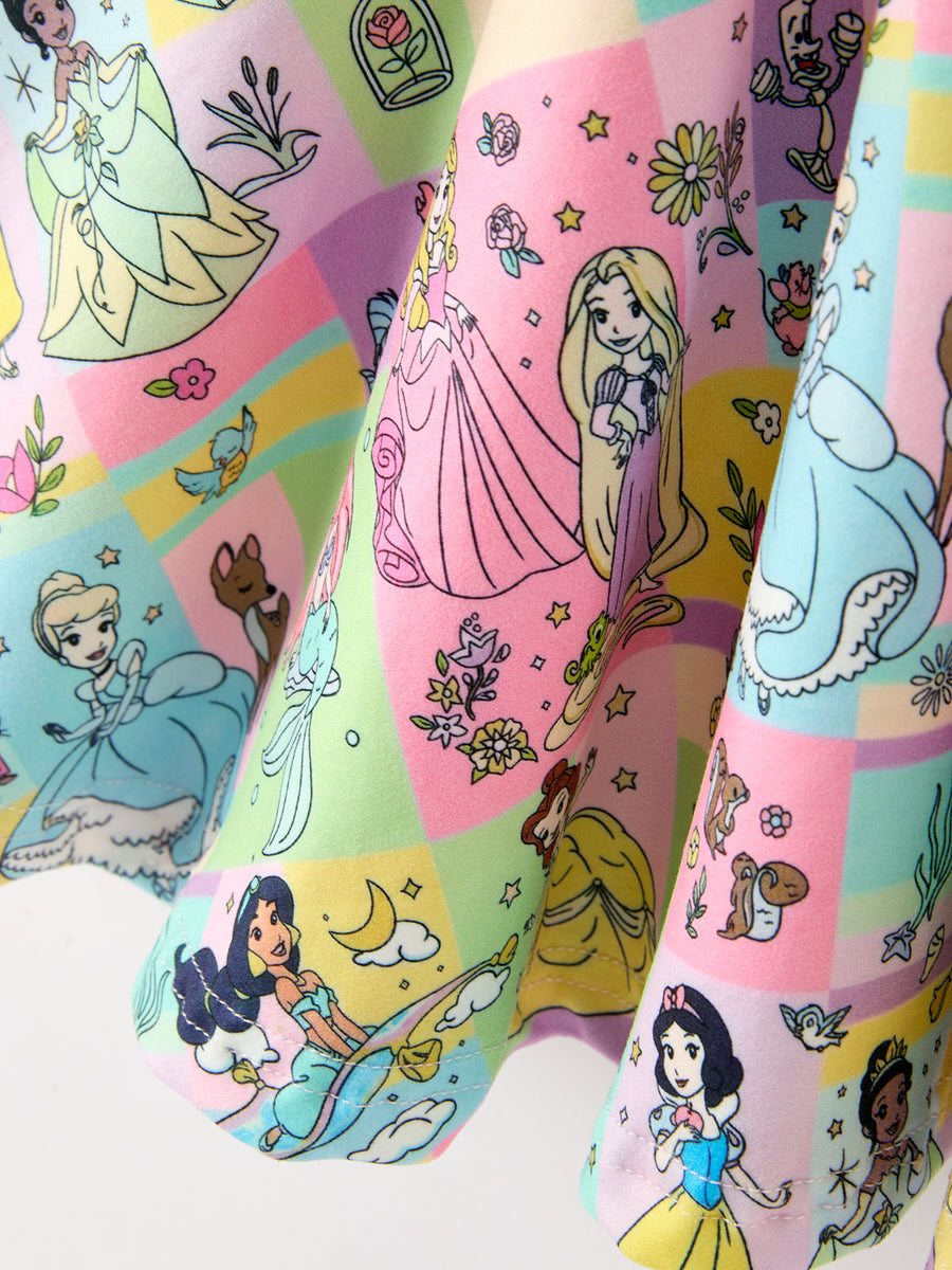Girls Colorful Character Print Long Sleeve Twirl Dress