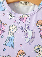 Girls Lavender Winter Print Long Sleeve Twirl Dress