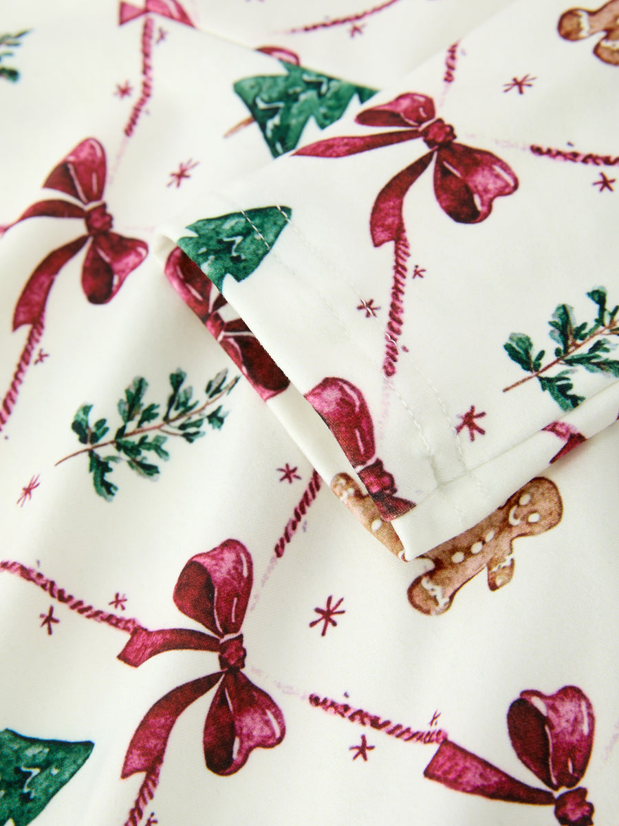 Christmas Bow and Gingerbread Print Girls Twirl Dress