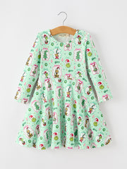 Christmas Mint Green Girls Long Sleeve Twirl Dress