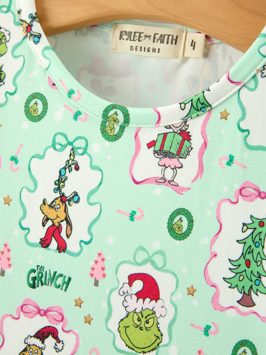 Christmas Mint Green Girls Long Sleeve Twirl Dress