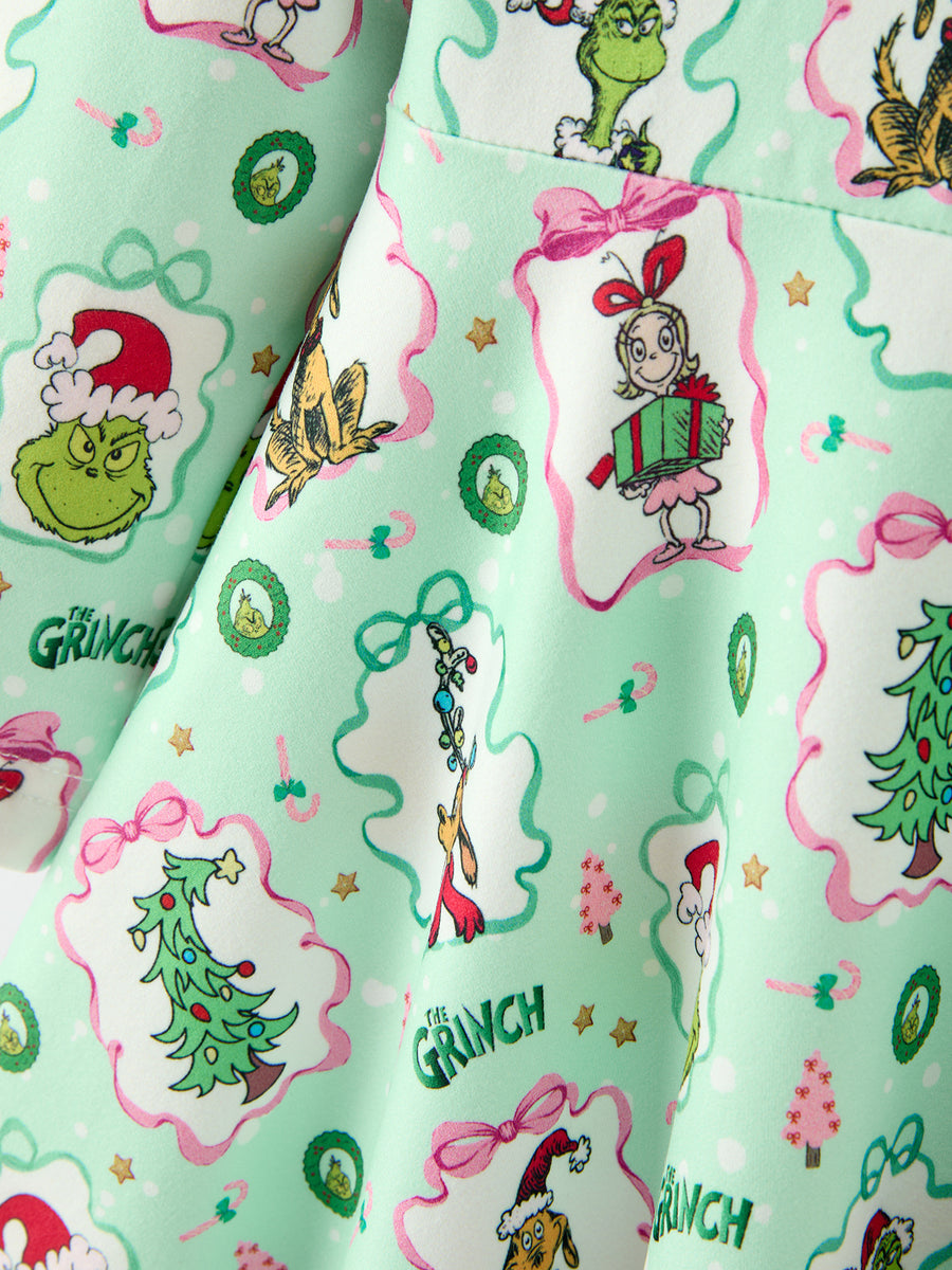 Christmas Mint Green Girls Long Sleeve Twirl Dress