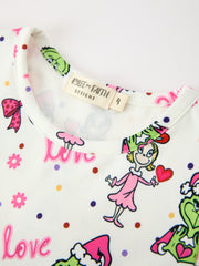Christmas Bow Print Girls Long Sleeve Twirl Dress
