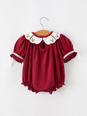 Christmas Holly Embroidered Baby Romper Petals Collar Ruffle