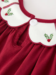 Christmas Holly Embroidered Baby Romper Petals Collar Ruffle