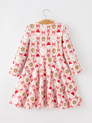 Christmas Cookie Candy Cane Girls Long Sleeve Twirl Dress