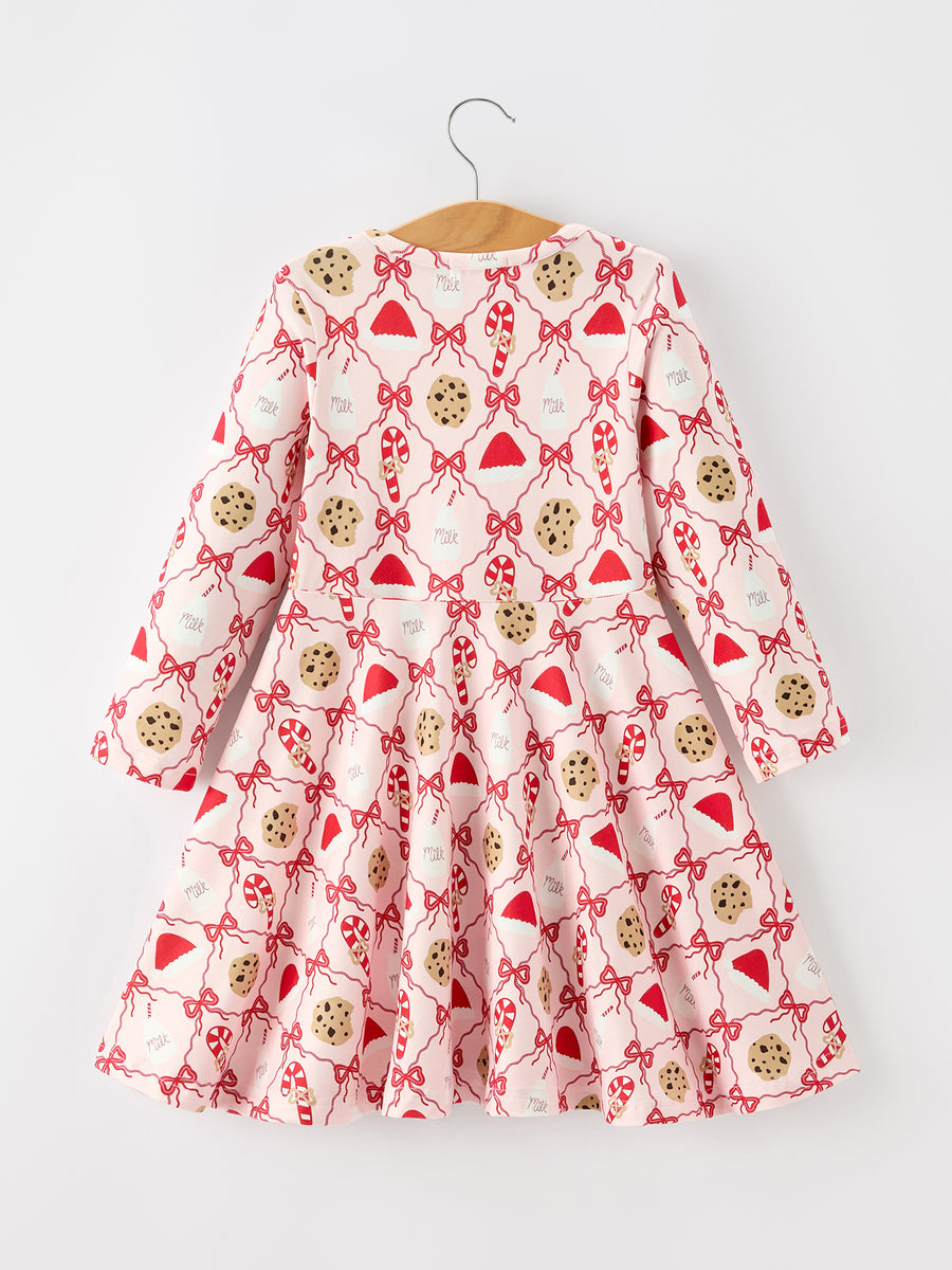 Christmas Cookie Candy Cane Girls Long Sleeve Twirl Dress