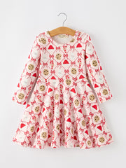 Christmas Cookie Candy Cane Girls Long Sleeve Twirl Dress