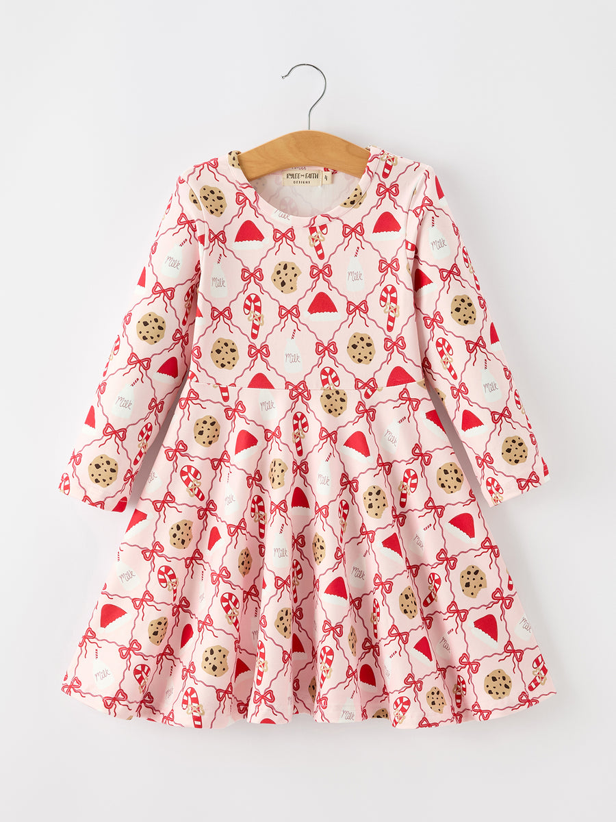Christmas Cookie Candy Cane Girls Long Sleeve Twirl Dress