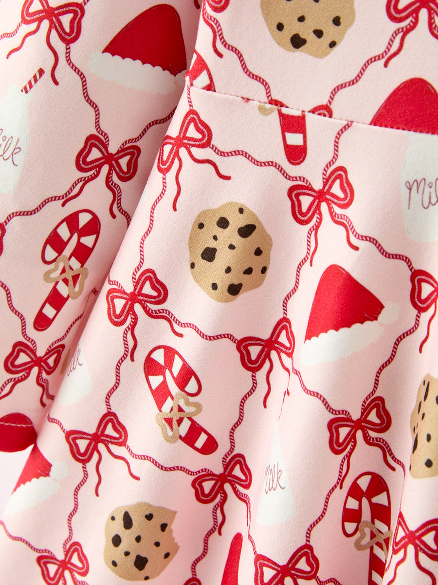 Christmas Cookie Candy Cane Girls Long Sleeve Twirl Dress