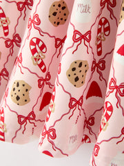 Christmas Cookie Candy Cane Girls Long Sleeve Twirl Dress