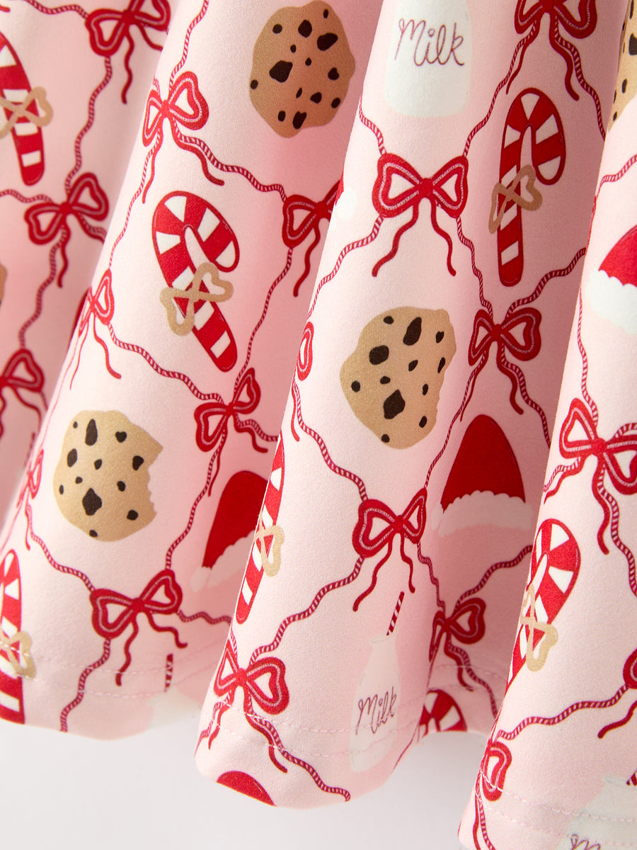 Christmas Cookie Candy Cane Girls Long Sleeve Twirl Dress