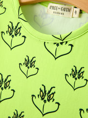Christmas Abstract Face Print Girls Long Sleeve Twirl Dress