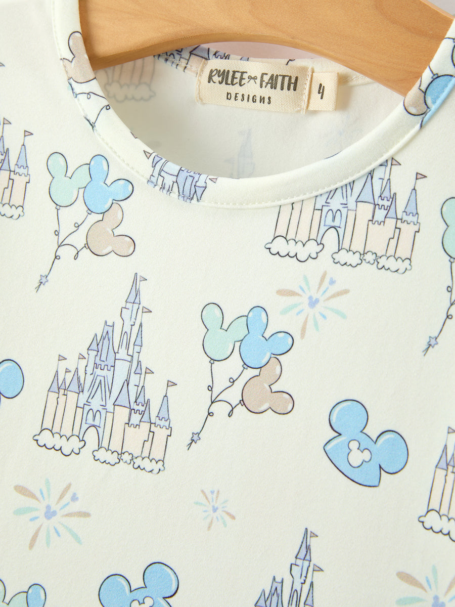 Castle Balloon Print Girls Long Sleeve Twirl Dress