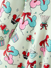 Christmas Girls Mint Party Treat Print Long Sleeve Twirl Dress