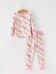 Girls Pink Bow Print Long Sleeve Pajama Set